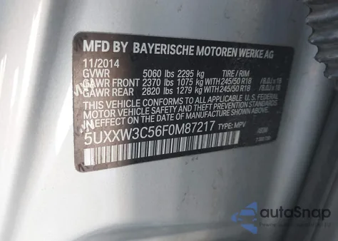 2015 BMW X4 xDrive28I z USA, uszkodzony, nr VIN 5UXXW3C56F0M87217